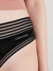 Calvin Klein Striped-Waist Thong QD3670 Black