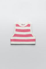 Story of Lola Cream/Pink Cropped Striped Sweater Vest