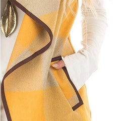 Floral Blooming Yellow & Gray Plaid Button Pocket Vest