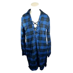 Diva General Collection Women’s Blue Plaid Long Sleeve Dress, Size Small
