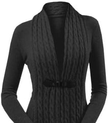 CELLABIE Black Cable-Knit Clasp-Front Sidetail Cardigan