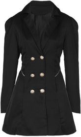 Coeur de Vague Black Puff-Sleeve Trench Coat