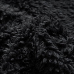 Baisico Black Side-Pocket Plush Hooded Button-Up Coat