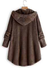 Baisico Coffee Plush Ear-Accent Hooded Coat