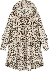 Baisico Apricot Leopard Side-Pocket Plush Hooded Button-Up Coat