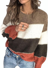 C & MarDay Khaki & Orange Color-Block Boatneck Sweater