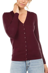Zenana Outfitters Wine Cardigan With Button Accent Sleeves