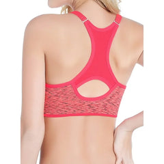 Sofra Ladies Seamless Heather Orange Print Racer Back Sports Bra