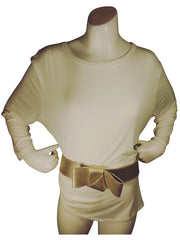 INC Gold Pleather Belt – Stylish Snap Bow Design with Webbing, 34.75"x2" Adjustable Fit