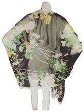 INC Sheer Floral Scarf – Black/Green/Yellow Lightweight Polyester Wrap (71"x30.5")