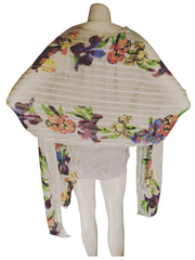 INC White Multi-Flower Sheer Scarf – Elegant Lightweight Polyester Wrap with Angled Ends (84"x18.25")