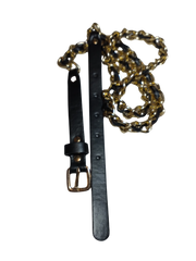 Diva General Black & Gold Pleather Chain Belt with Buckle – Chic & Adjustable (5/8" x 39")