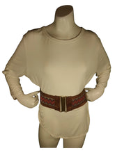 Diva General Brown Zigzag Belt 3"x28.5" Stretchy Pleather & Webbing Waist Belt with Hook & Eye Closure