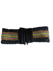 Diva General Black Multi-Braid Belt 2.75"x27" Stretchy Pleather & Webbing Waist Belt with Slide Closure