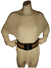 Diva General Black Multi-Braid Belt 2.75"x27" Stretchy Pleather & Webbing Waist Belt with Slide Closure