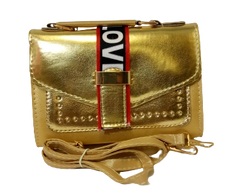 Chic Diva Gold Purse "See You" Strap Detail Stylish Handbag with Removable Strap