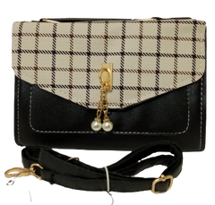 Diva General Collection Elegant Black Plaid Purse – Stylish Handbag with Pearls & Removable Strap
