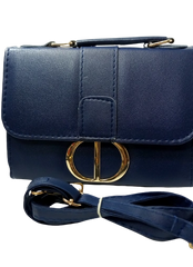 Blue Leather Purse with CD Design & Removable Strap - Diva General Collection