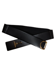 Lauren Ralph Lauren Black Stretchy Belt 2.375"x37.5" Pleather & Webbing Waist Belt with Secure Hook Closure