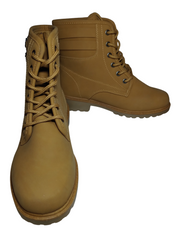 Forever Tan Lace Up Faux Leather Boots with 2 Buckles