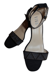 Viva Black & Cream with Silver & Gold Studded Wedge Heels with Buckle