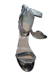 Viva Silver Jeweled Ankle Stiletto Heels with Zipper