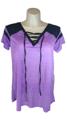 Rosegal Purple/Black Sheer Short Sleeve Women's Top - 2X