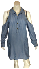 1250°C Blue/White Stripe Cut-Out Shoulder Dress - Large