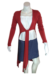 Glitz Red Long Women's Sweater with Tie - Small