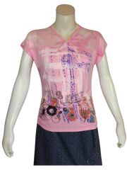 Libertalia Pink Flowers Girl's Top - XL with Side Ruching