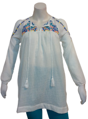 Cliché White Embroidered Drop Shoulder Women's Top - Large