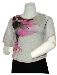 Libertalia Grey Short Sleeve Women's Shirt with Flowers and Lace - Medium