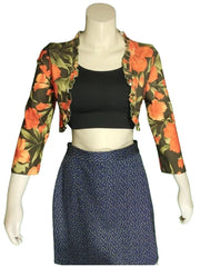 Girls’ Floral Print Sweater – Runway Medium | Orange, Black & Green Flowers | Stretch Polyester Blend