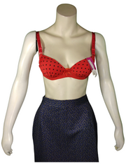 Lingyilu Red/Black Polka Dot Push-Up Women's Bra - 36B