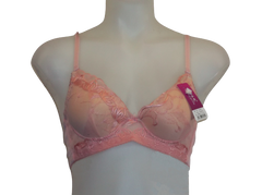 Lingyuli Pink & Peach Embroidered Lace Bra 40/90