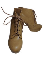 Soda Faux Leather High-Heeled Lace Up Platform Ankle Booties in Caramel