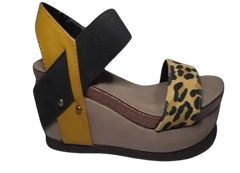 Hokus Pokus Tatum Platform Wedge Sandal Womens Leopard Print Taupe Neutral
