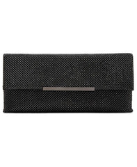 INC International Concepts Hether Shiny Mesh Clutch in Black with Metal Hardware and Chain Strap