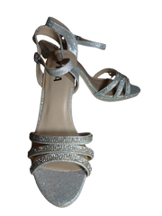 Viva Silver Sparkly Jeweled Stiletto Heels with Buckle