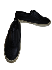 Wanted Black Faux Leather Braided Hemp Edge Loafers