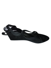 Stephane Kelian Paris Black Faux Suede Elastic Platform Heels