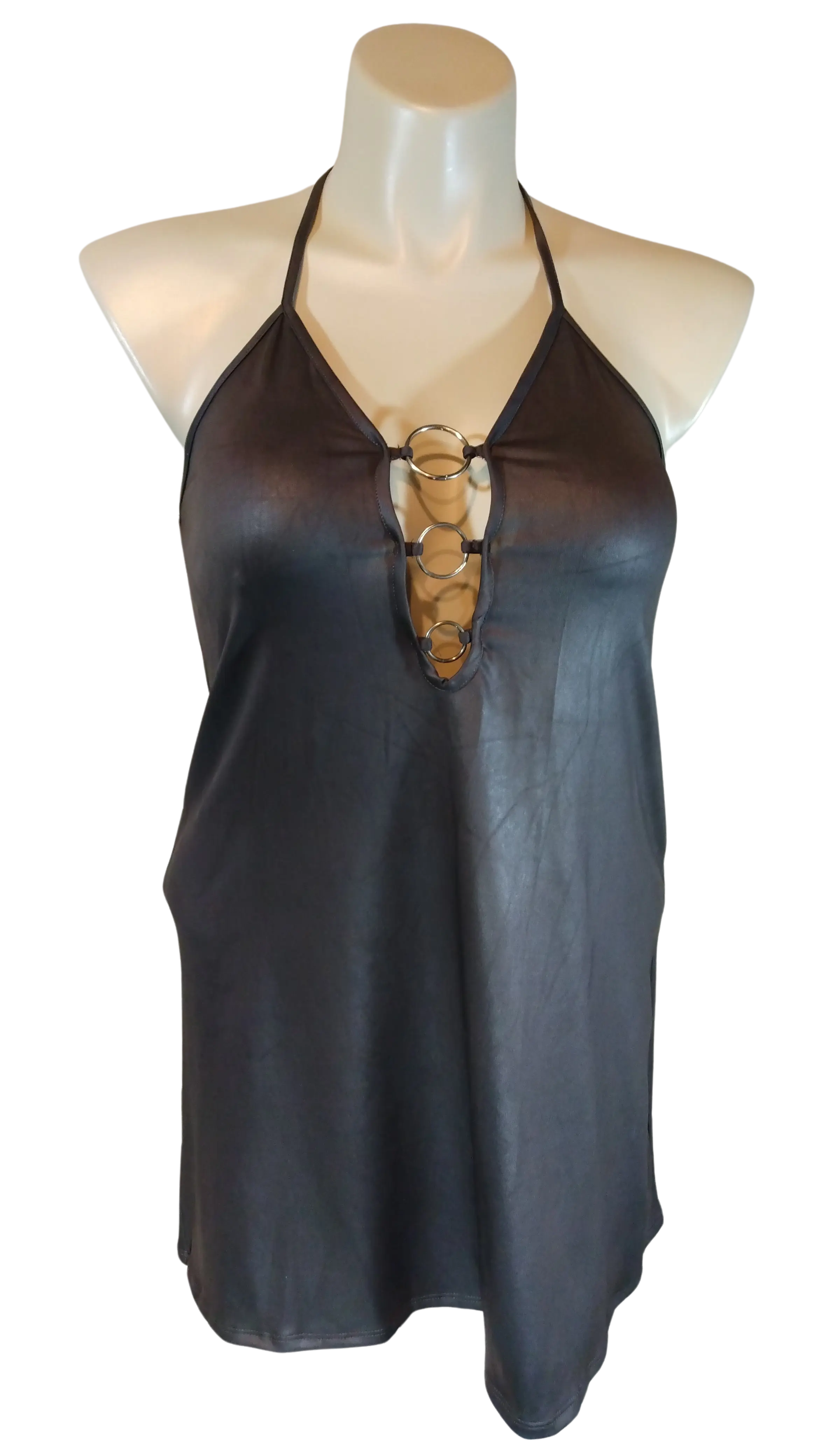 Urban Episode Women’s Grey Pleather Halter Top, Size L