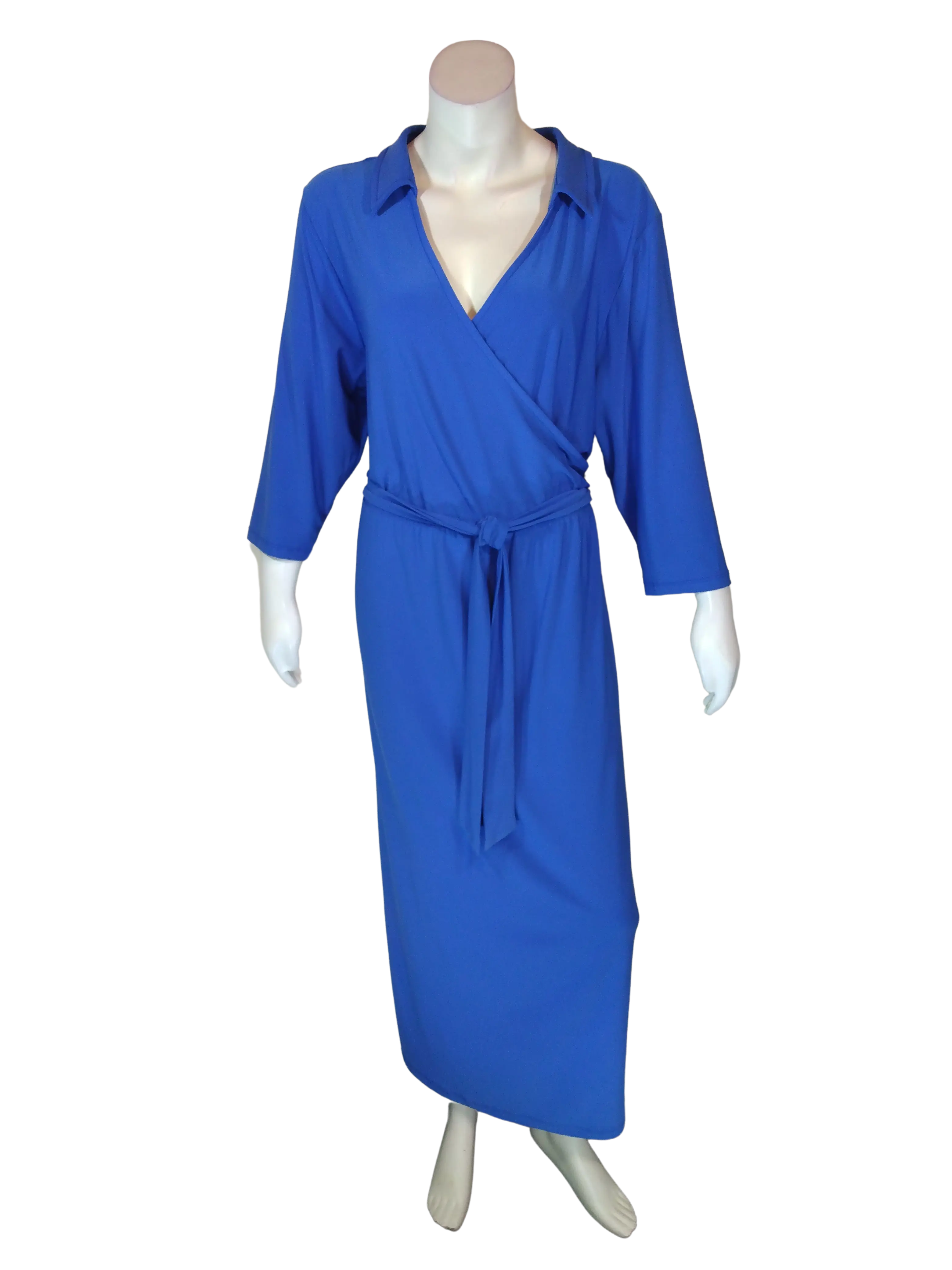 NY Collection Women’s Blue Long Sleeve Dress with Belt, Size 2X