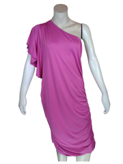 Acevog Women’s Pink Shirred One Shoulder Dress, Size 2X