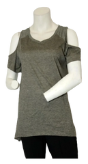 Urban Co Co Grey Cold Shoulder Tee – Large Women’s Fashion, Viscose-Spandex Blend