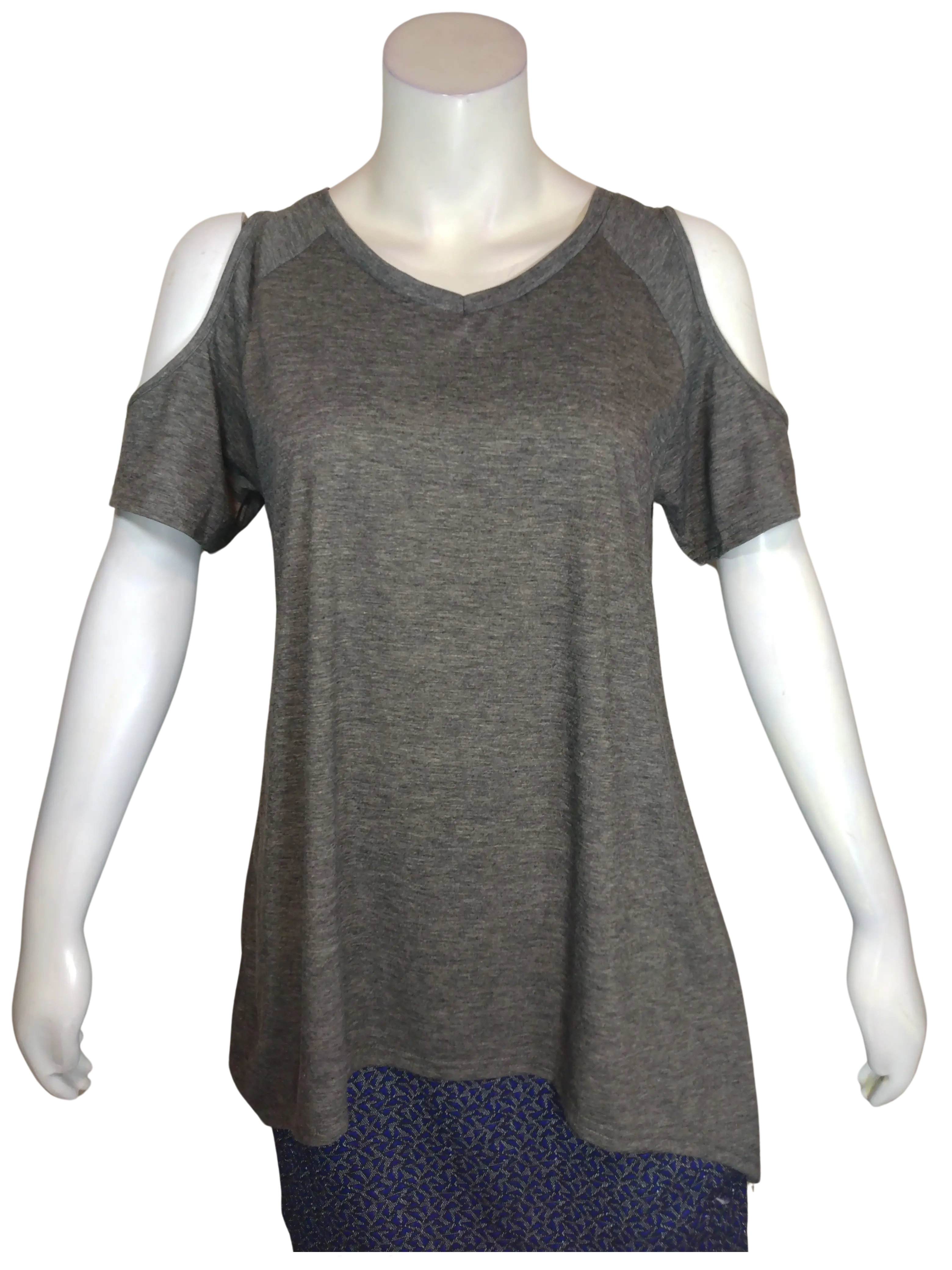 Urban Coco Women’s Grey Cold Shoulder Top, Size Large