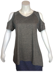 Urban Coco Women’s Grey Cold Shoulder Top, Size Large