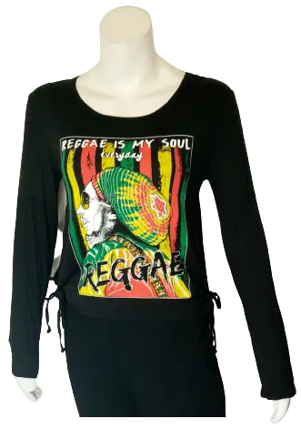 Blush Girls’ Black “Reggae is My Soul Every Day” Long Sleeve Shirt, Size Small