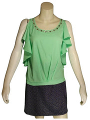 Day & Night Green Ruffle Rhinestone Top – Small Girls’ Fashion, 100% Polyester