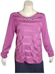 Women's Pink Striped Sweater with Rhinestones – Large | 100% Acrylic Knit by Adrian Delafield